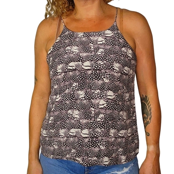 J. Crew Silk Size 12 Lined Tank Blouse Grey Spots - Picture 2 of 6